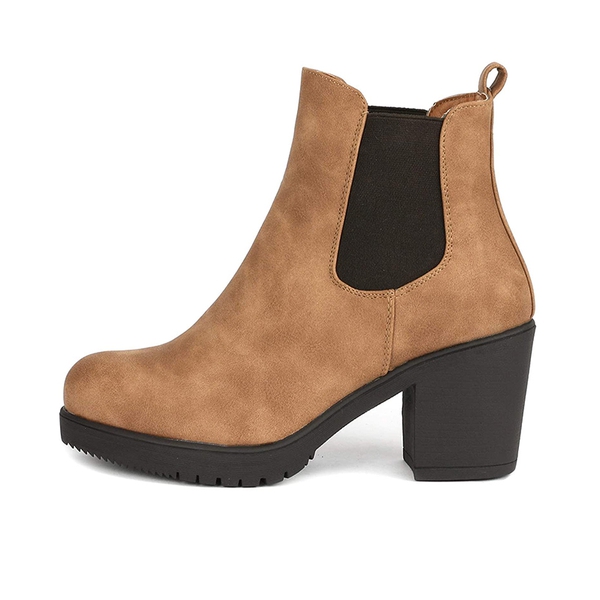 Chunky High Heel Chelsea Ankle Boots - CAMEL PU - 2